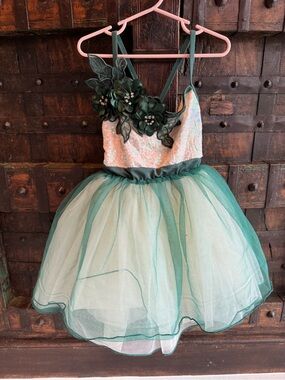 Girls dance Green Floral Tutu Dress Kids Costume size 5/6